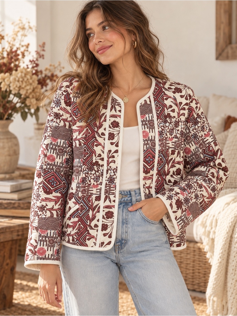 Vintage Abercrombie & Fitch Quilted Floral Patchwork Jacket |M| Boho Fall Chic